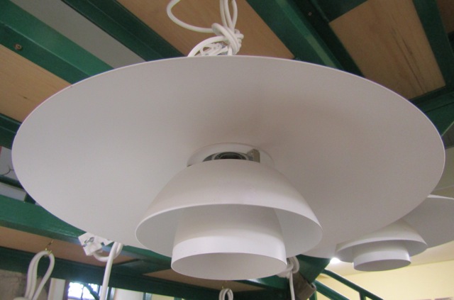 A pair of Skandium pendant lights model number PH4/3 by Lewis Pulsen, 40cm x 20cm in white spun - Image 2 of 2