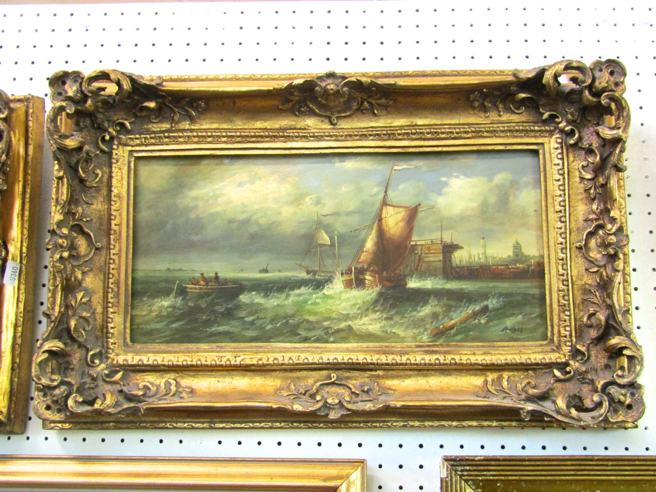 A pair of 20th century oil paintings on board in the 19th century manner, both showing coastal - Image 2 of 2