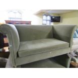 A bespoke premium sofa from the Sofa Riot Workshop (2013) upholstered in Rooksmoor Velvet in moss,