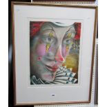 A coloured limited edition print after Peter Ford, signed bottom right and inscribed Clown, Pensive,