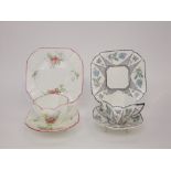 Two Shelley art deco tea trios in the Queen Anne shape, one with painted numbers to base 11477,