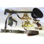 A mixed miscellaneous lot to include pair of 1930s German brass eagle hanging rails, cobblers anvil,