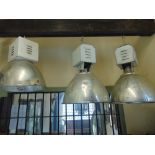 Six industrial ceiling lights with aluminium down lighter shades