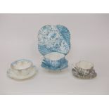 A collection of Wileman-Foley china tea wares comprising a turquoise printed trio of fluted form,