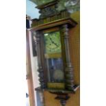 A Vienna style walk clock with square two train brass dial, 95cm high