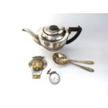 Edwardian silver half fluted teapot, maker John Rose, Birmingham 1909, 17 oz approx; together with a