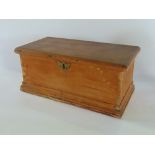 Apprentice piece pine coffer with hinged lid enclosing a further hinged lidded candle box to the
