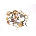 A small collection of costume jewellery to include brooches, necklaces, earrings and synthetic