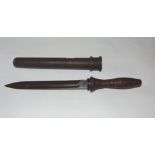 German Naval deep sea divers knife with turned and incised wooden handle, screw in metal tube