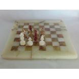 Baize cased onyx chess set and board