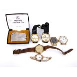 A collection of vintage gentleman's wristwatches (5) and a ladies Philip Mercier yellow metal