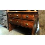 A vintage pine shop counter fitted with six frieze drawers and open base, 110 cm wide