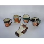 Three large Royal Doulton character jugs, Long John Silver D6335, Sam Weller, Toby Philpots, a