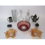 A collection of glass and metalware