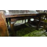 A Queen Anne style walnut draw leaf dining table raised on four pad feet, 140cm when closed, 250cm