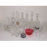 A collection of glassware including a small Scandinavian Studio Glass vase of faceted form with