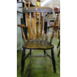 Three various country slat back carver chairs two with elm seats (3)