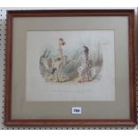 A 19th century watercolour caricature of a clown and a turkey inscribed A Christmas Greeting or