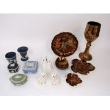 A collection of ceramics including two graduated Carlton ware Rouge Royale leaf shaped dishes, a