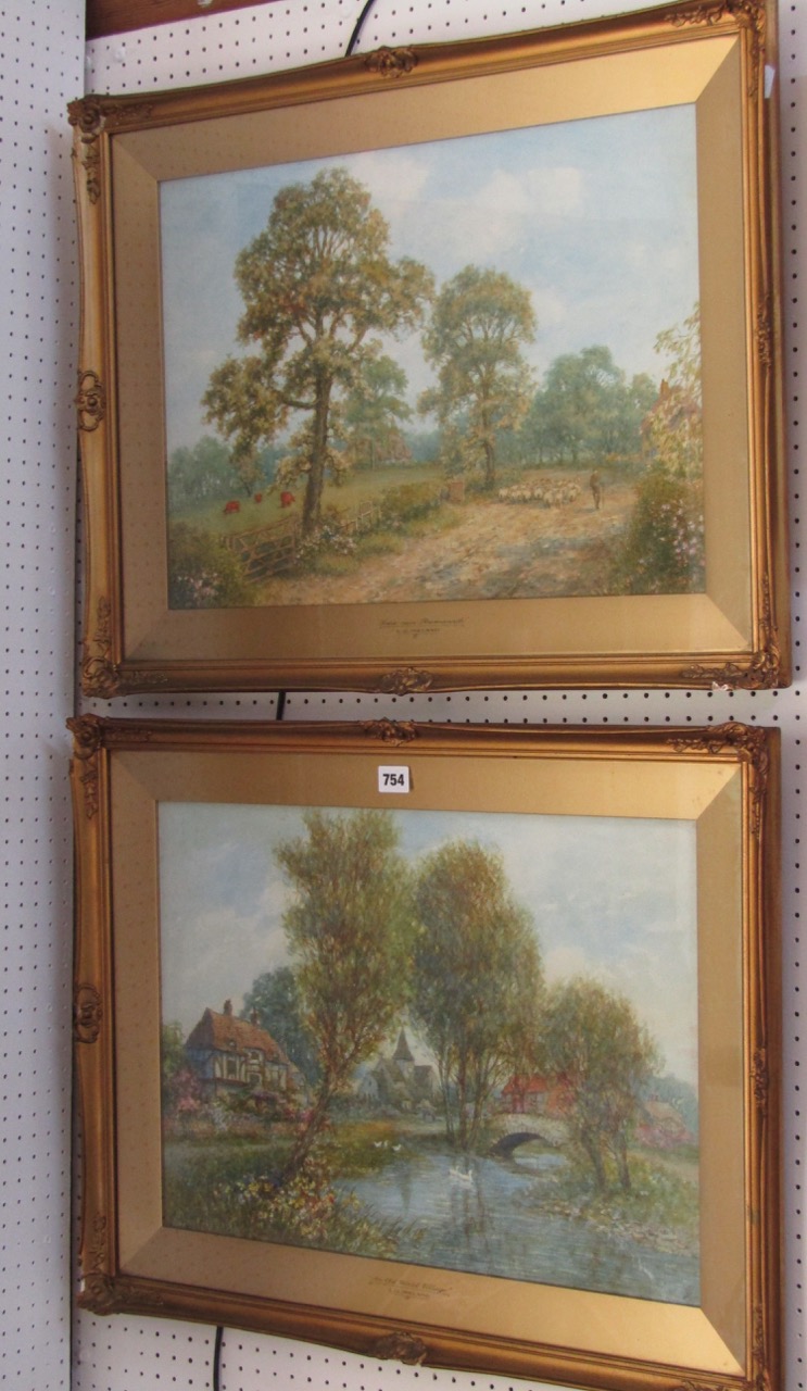 A pair of early 20th century watercolours of pastoral scenes by L G Ireland, one showing a