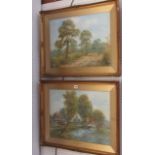 A pair of early 20th century watercolours of pastoral scenes by L G Ireland, one showing a