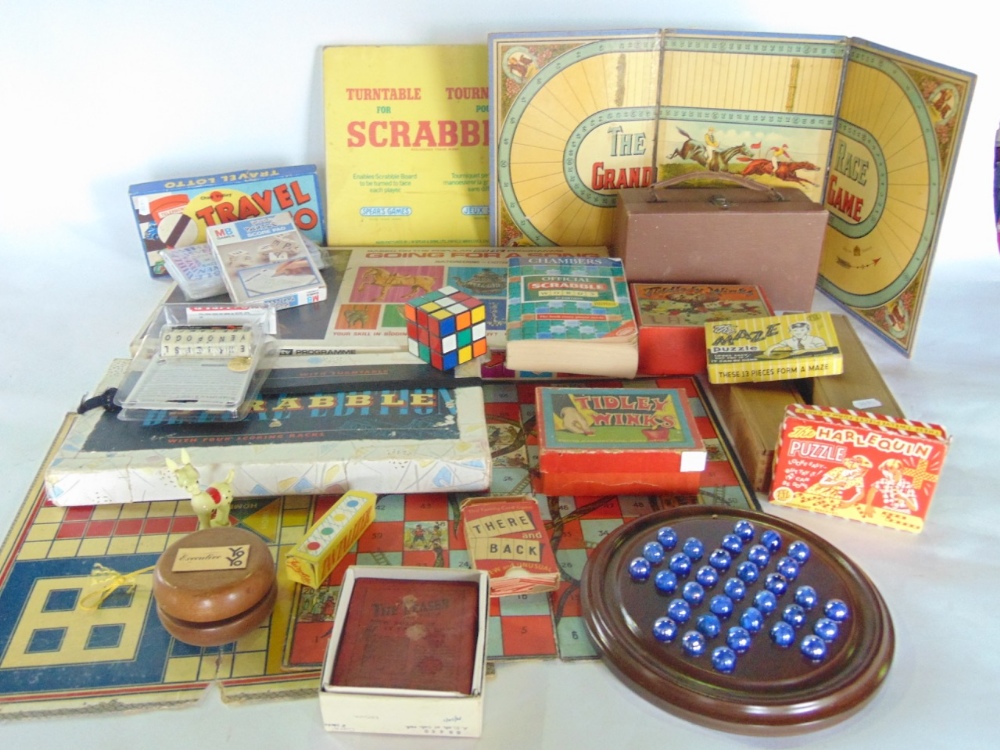 Two boxes containing a large quantity of vintage games and gaming to incude dominoes, chequers