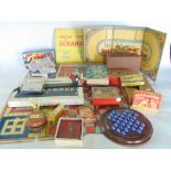 Two boxes containing a large quantity of vintage games and gaming to incude dominoes, chequers