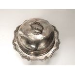 Silver three piece muffin dish with domed lid, Sheffield 1912, 22 troy oz