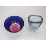 A Skruf Swedish studio glass bowl designed by Annette Krahner, with mottled blue and pink