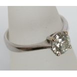 A single stone diamond ring set in 18k white gold, 0.72 ct diamond, est VSII- G colour, 300 gms,