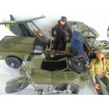 A large quantity of action man and related items to include transport vehicles, tanks, jeeps etc,