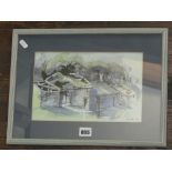 A gouache study of stone farm buildings signed Taylor and dated 96, in silver coloured frame and