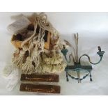 A mixed lot to include twin branch wall light, centrally decorated with gilt wheat sheaf, box of