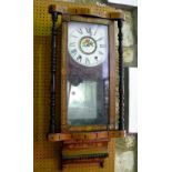 A marquetry Vienna walk clock, with painted two train enamelled dial, 87cm high