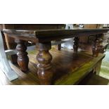 An eastern hardwood occasional table of rectangular form on turned supports together with one