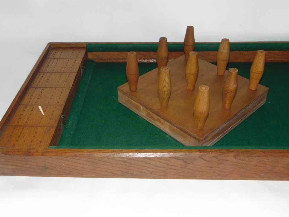 Good large oak cased bar billiards/skittles game with baise lined interior together with a further - Image 2 of 3