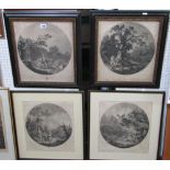 A set of four 18th century black and white engravings of circular form, all showing scenes after