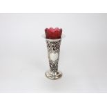 Late Victorian silver spill vase, with cranberry glass interior, London 1899, 4.5 oz approx