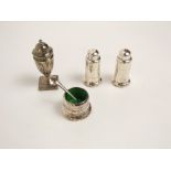 A silver plated cruet set in the Art Deco style together with a classical style sterling silver