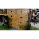 An early 20th century golden oak chest of drawers with two short over three long drawers, 108cm high