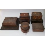 A mixed collection of boxes to include an eastern straw work marquetry box, the hinged lid enclosing