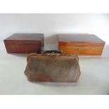 A Victorian mahogany writing slop with hinged lid enclosing red leather interior, 40cm wide,