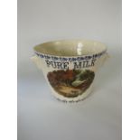 A cream glazed two handled pail with printed landscape panel inscribed Pure Milk, 28cm tall