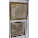An 18th century coloured map of Gloucestershire by Robert Morden, 34 x 41 cm approx in moulded and