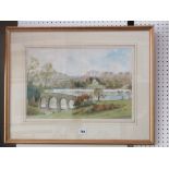 A 20th century watercolour by Robin Toogood of a view at Stourhead including the lake and temple,
