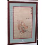 An oriental embroidery on silk showing a bearded male character, probably representing Fukurokuju,