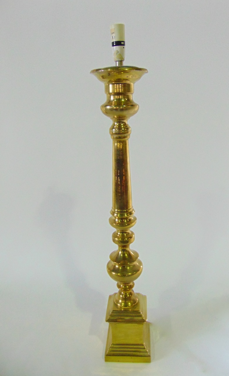 A large ecclesiastical style freestanding cast brass floor lamp, 104 cm high approx.