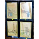 A set of four early 20th century coloured lithographs of Dutch scenes with figures in winter, at the