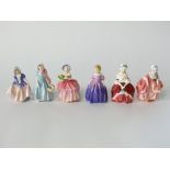 A collection of six Royal Doulton figures Wendy HN2109, Cissie HN1809, Goody Two Shoes HN2037, Dinky