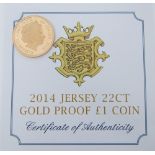 2014 proof £1 coin, 22ct, 7.98 gm, country of issue Jersey Limited Edition 495, number 4